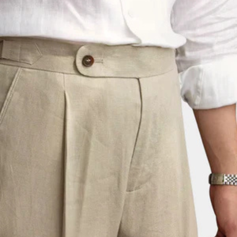Men’s Pleated Linen Blend Trousers | Straight Leg