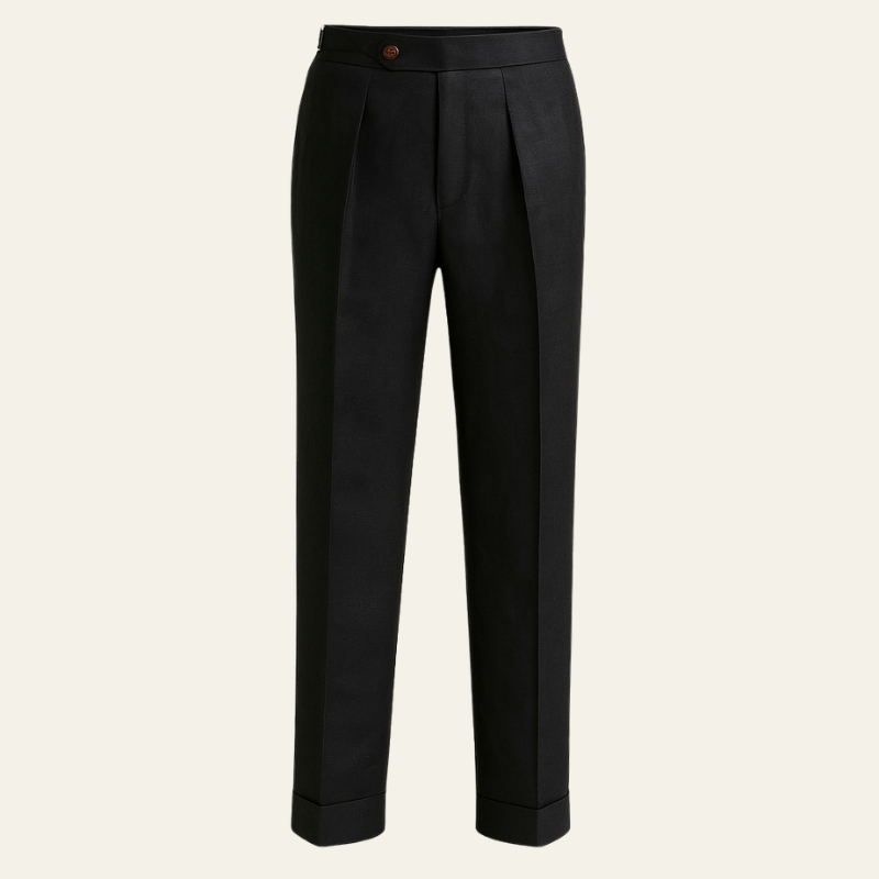Men’s Pleated Linen Blend Trousers | Straight Leg
