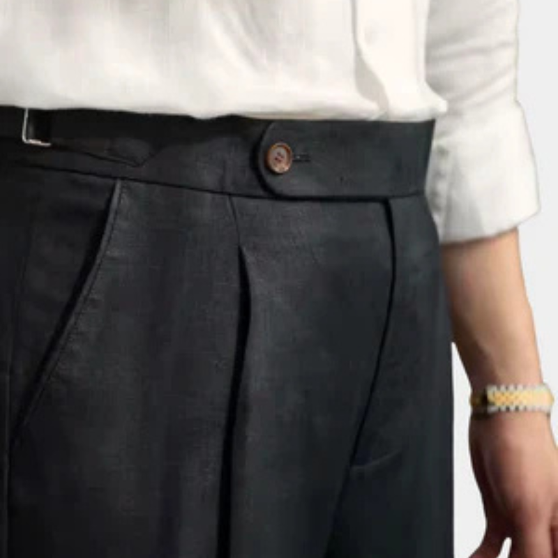 Men’s Pleated Linen Blend Trousers | Straight Leg