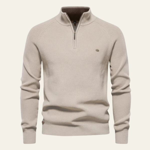 Men’s Zip-Neck Knit Pullover | Long Sleeve, Ribbed Cuffs