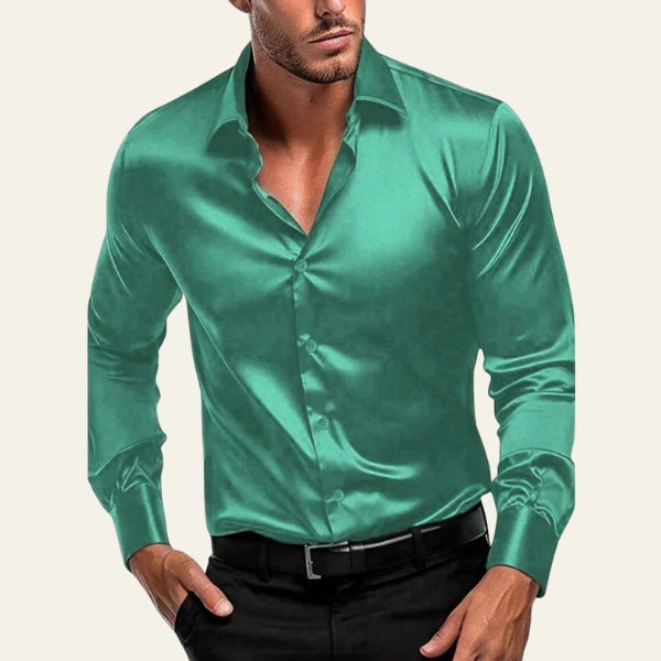 Men’s Long-Sleeve Button Shirt | Satin-Finish Fabric