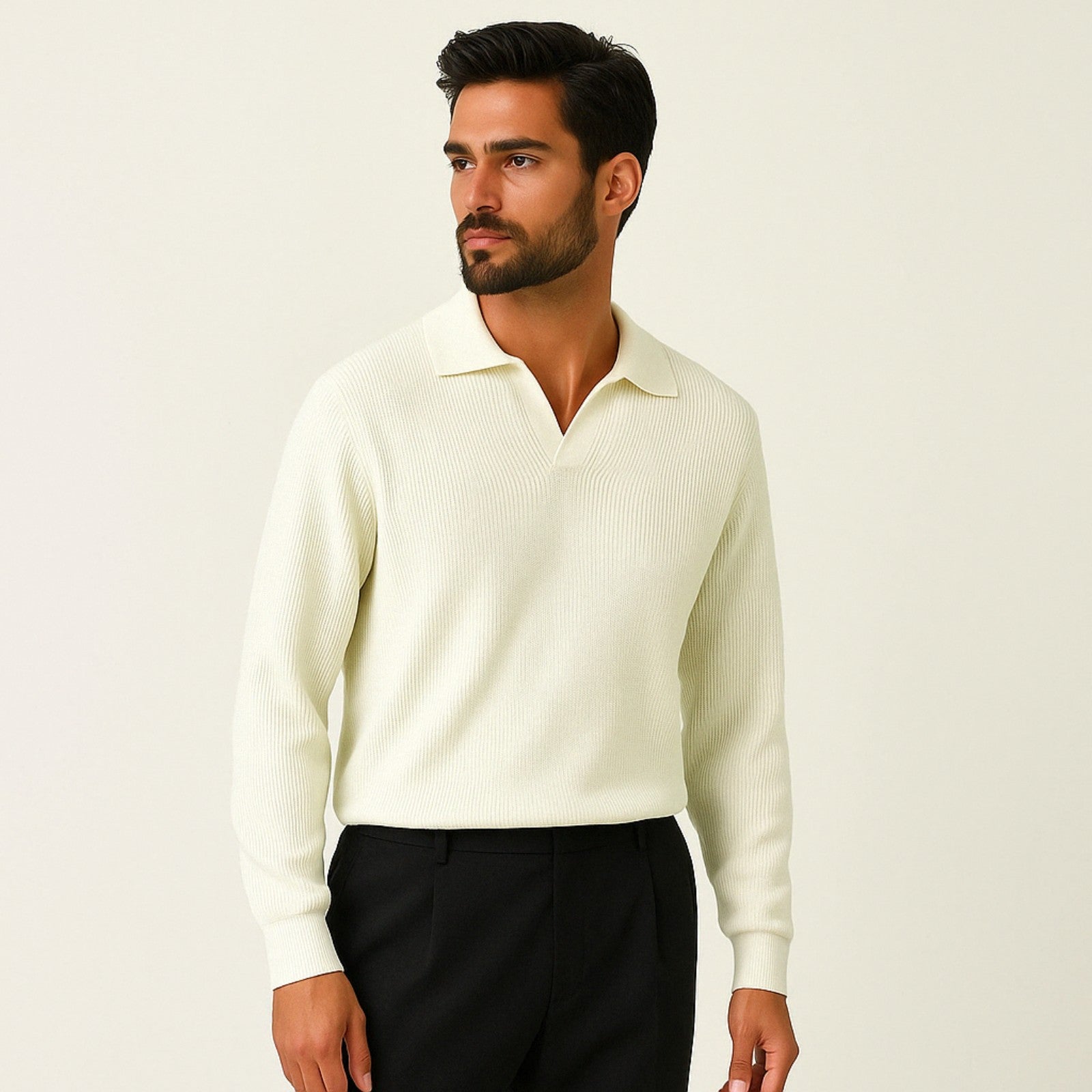 Men’s V-Neck Knit Sweater Polo | Polyester Blend