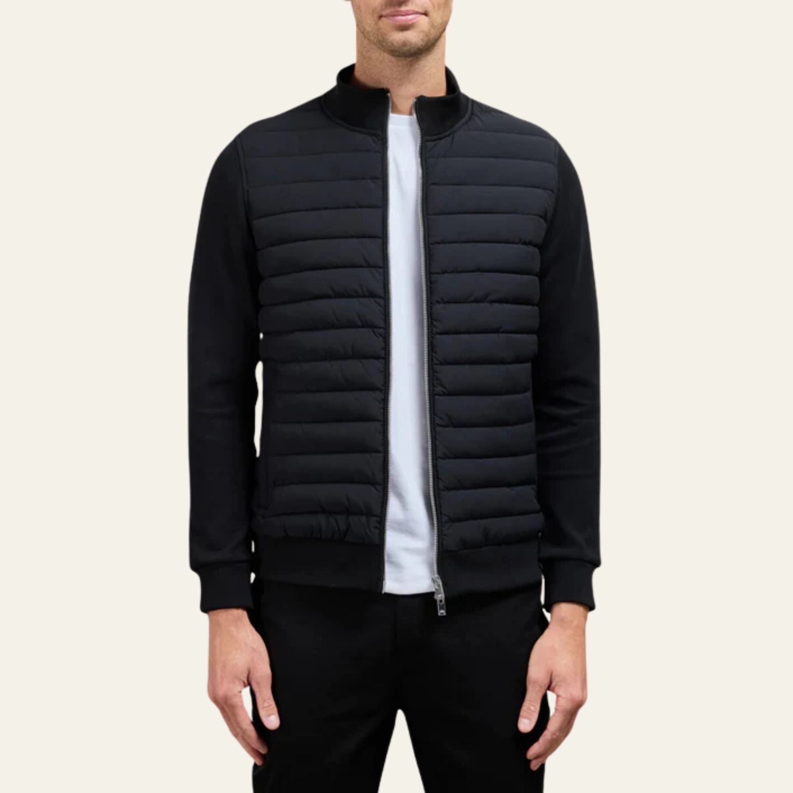 Men’s Hybrid Puffer Jacket – Jersey & Woven Panels