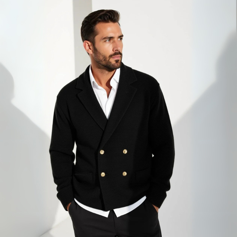 Men’s Double-Breasted Cotton Knit Cardigan | Tailored Button Front Sweater