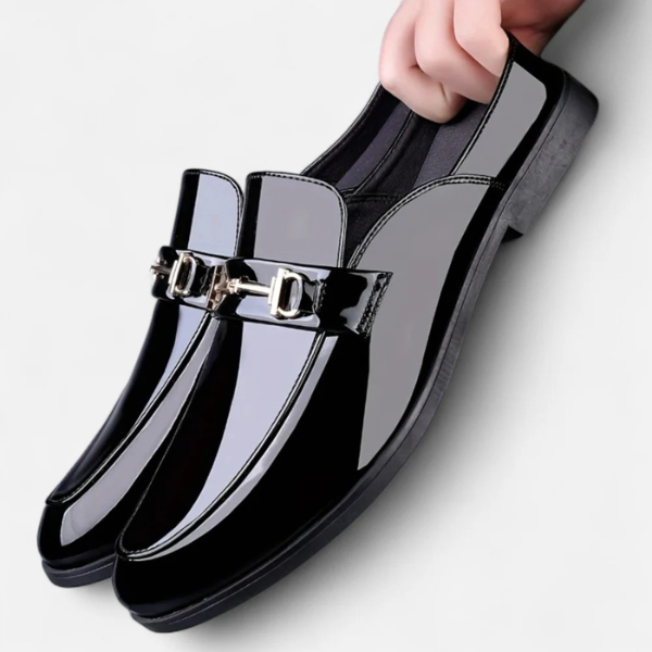 Men’s Dress Loafers | Gloss-Finish Vegan Leather Slip-On Shoes with Buckle