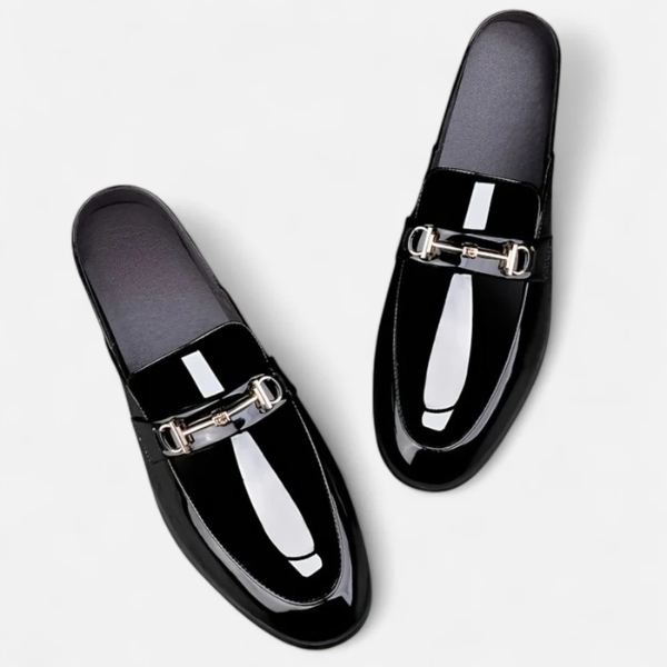 Men’s Dress Loafers | Gloss-Finish Vegan Leather Slip-On Shoes with Buckle