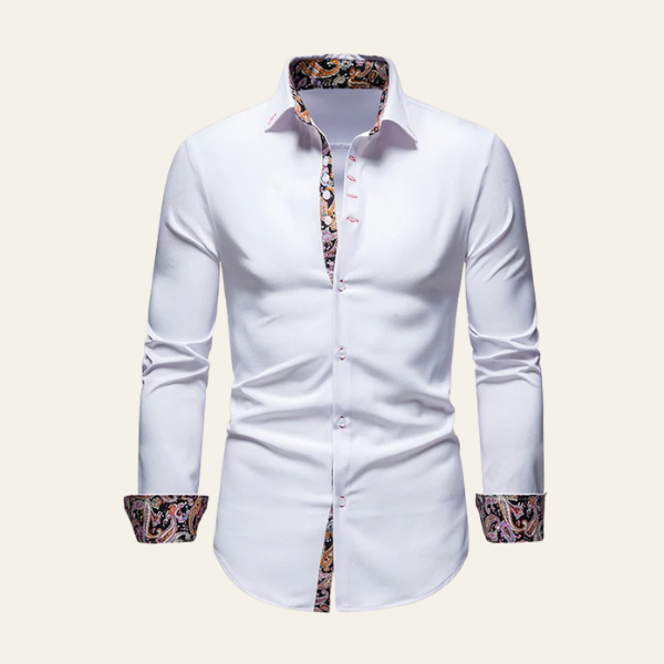 Men’s Plaid-Trim Button-Up Shirt | Slim Fit