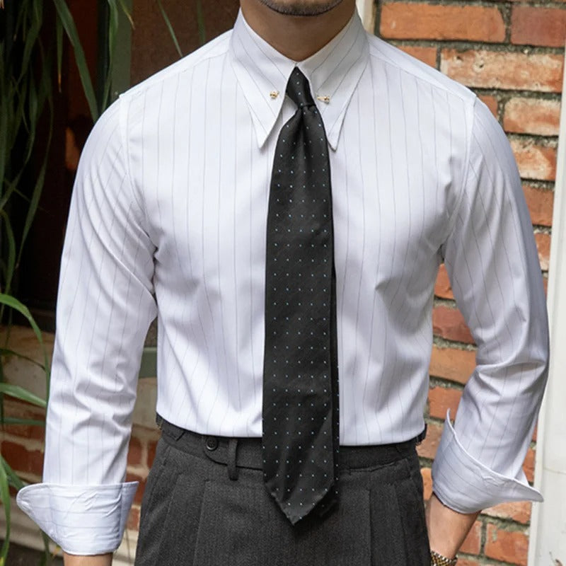 Men’s Pinstripe Dress Shirt | Slim Fit Long Sleeve
