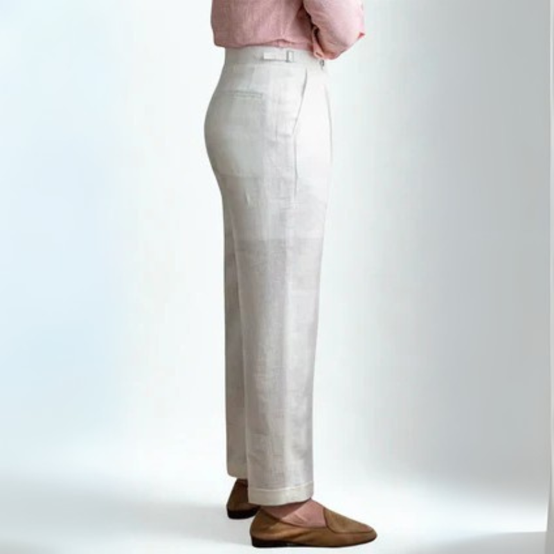 Men’s Pleated Linen Blend Trousers | Straight Leg