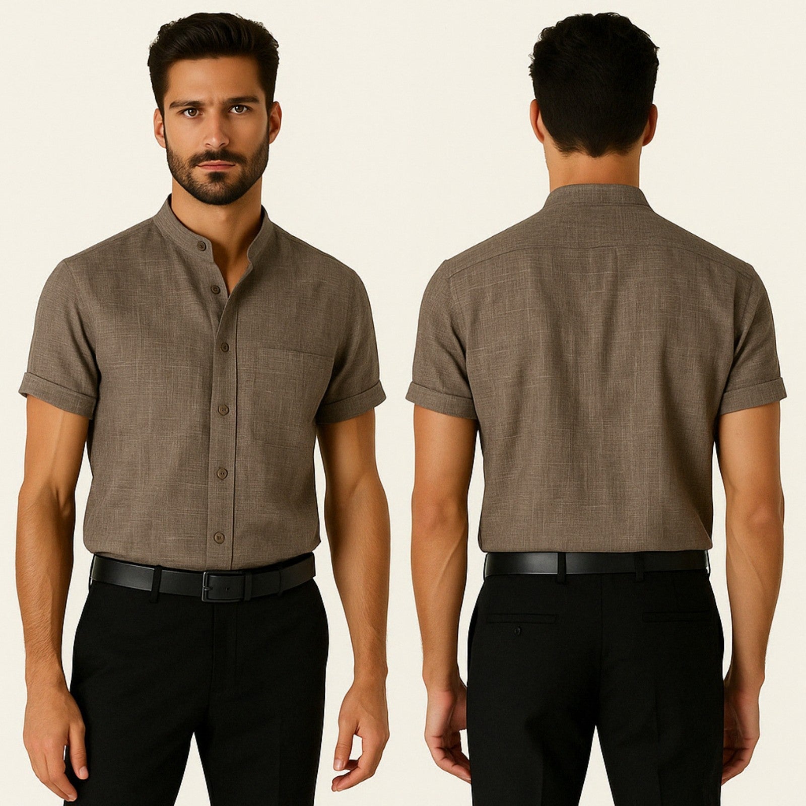 Men’s Button-Up Shirt | Polyester-Linen Blend