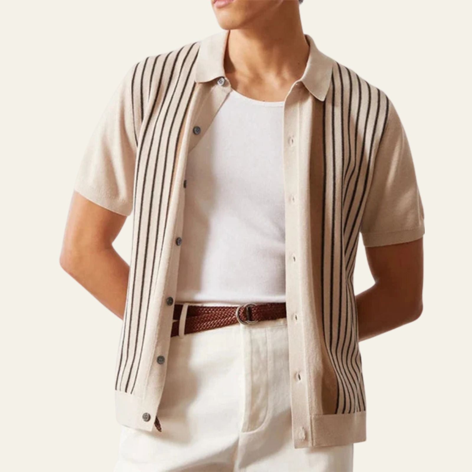 Men’s Vertical Stripe Knit Polo | Short Sleeve