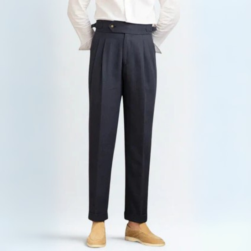 Men’s Pleated Linen Blend Trousers | Straight Leg