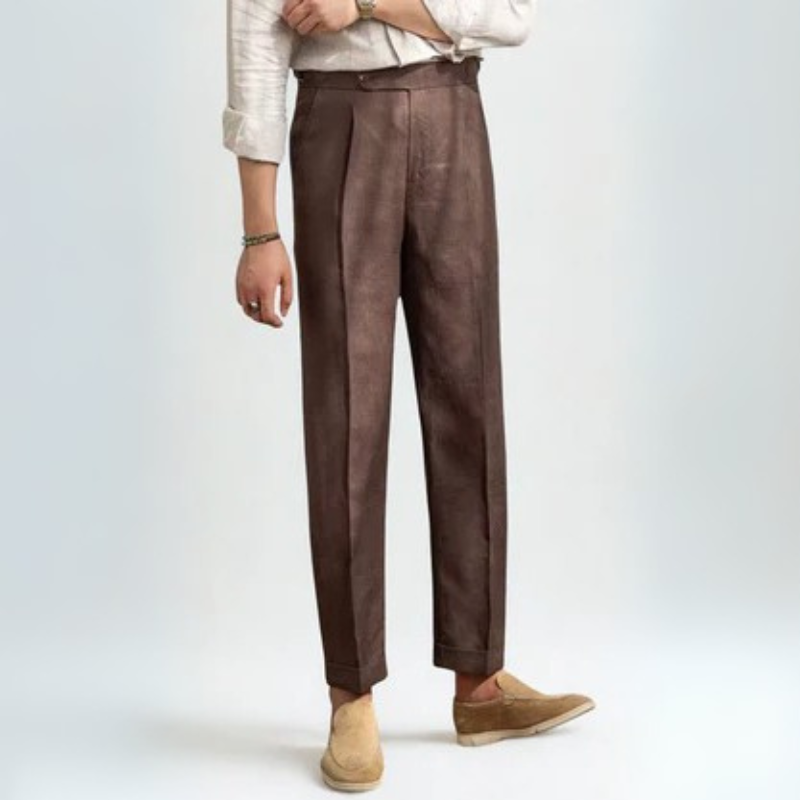 Men’s Pleated Trousers | Linen-Blend Straight-Leg Pants