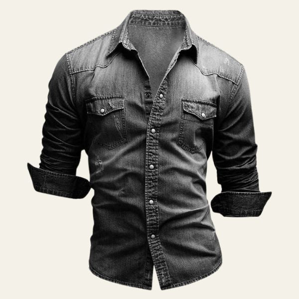 Men’s Long-Sleeve Denim Shirt | Snap-Front Design