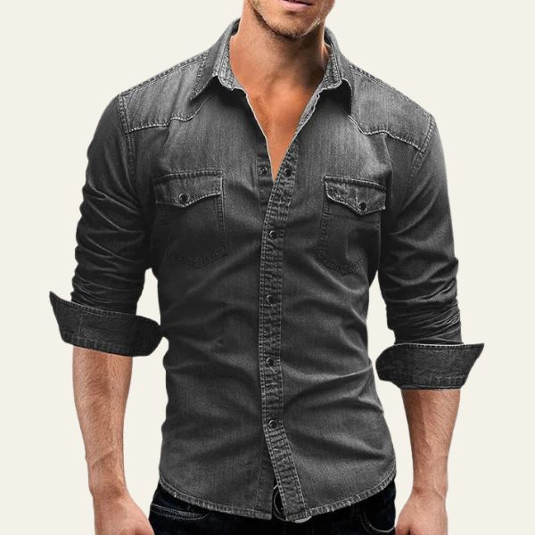 Men’s Long-Sleeve Denim Shirt | Snap-Front Design