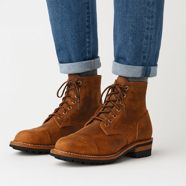 Men’s Cap-Toe Boots | Vegan Leather Lace-Up Footwear