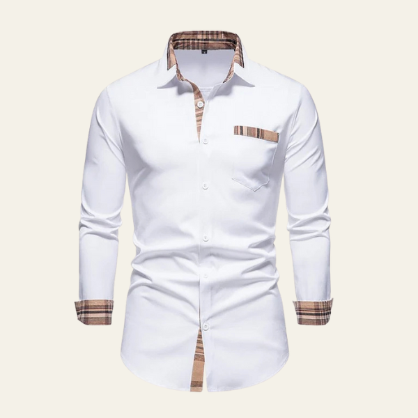 Men’s Plaid-Trim Button-Up Shirt | Slim Fit