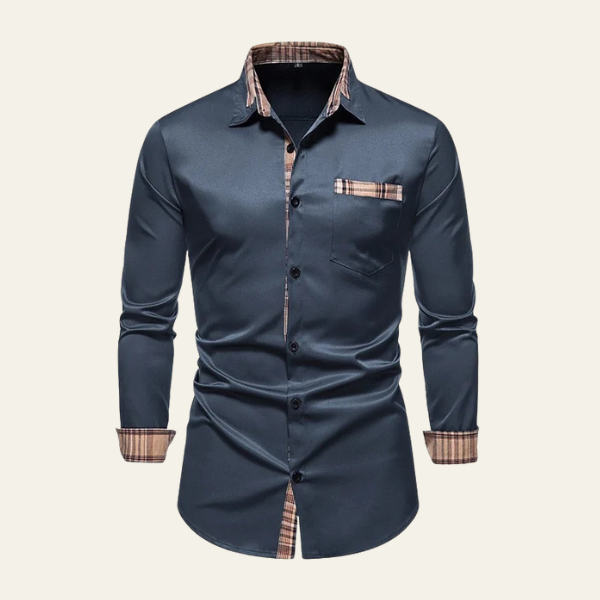 Men’s Plaid-Trim Button-Up Shirt | Slim Fit