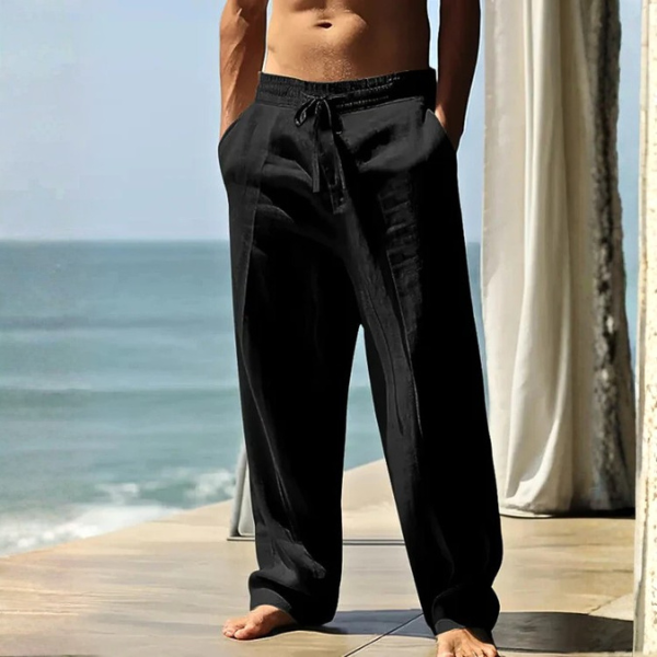 Men’s Relaxed Drawstring Trousers | Straight-Leg Linen-Blend Pants