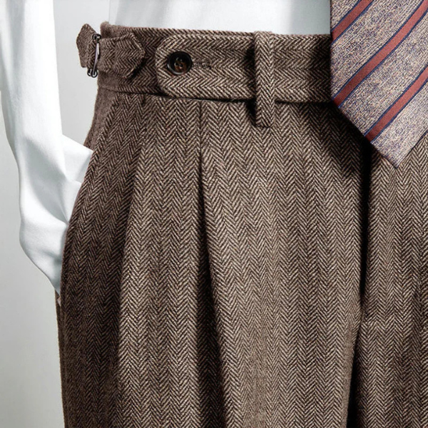 Men’s Pleated Trousers | Tailored Fit Button-Tab Waist Pants