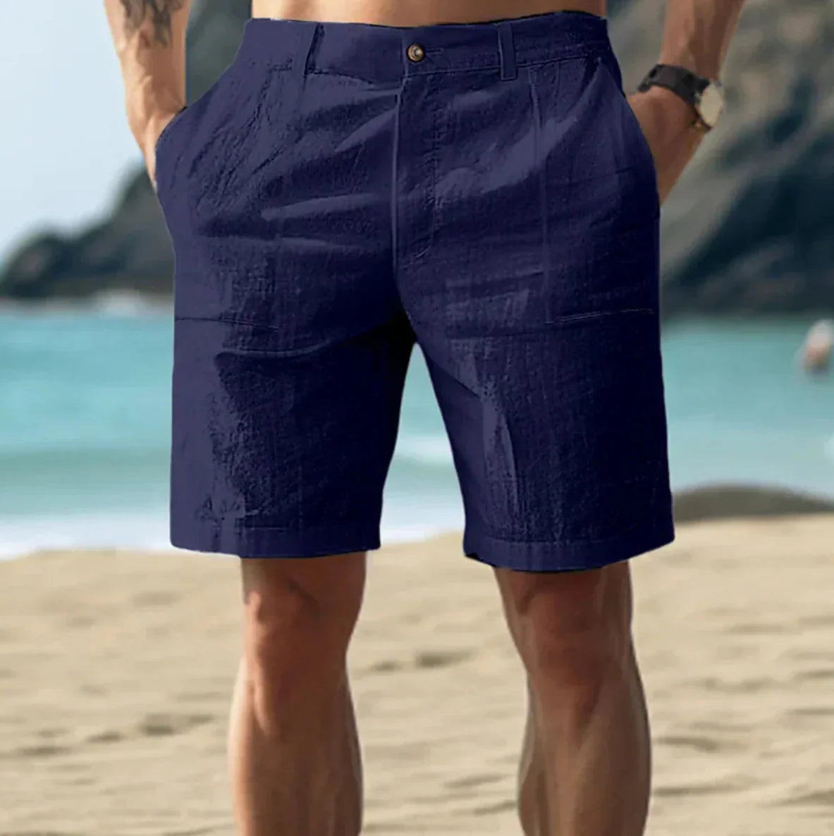 Men’s Button Closure Tailored Shorts | Relaxed Fit Woven Shorts