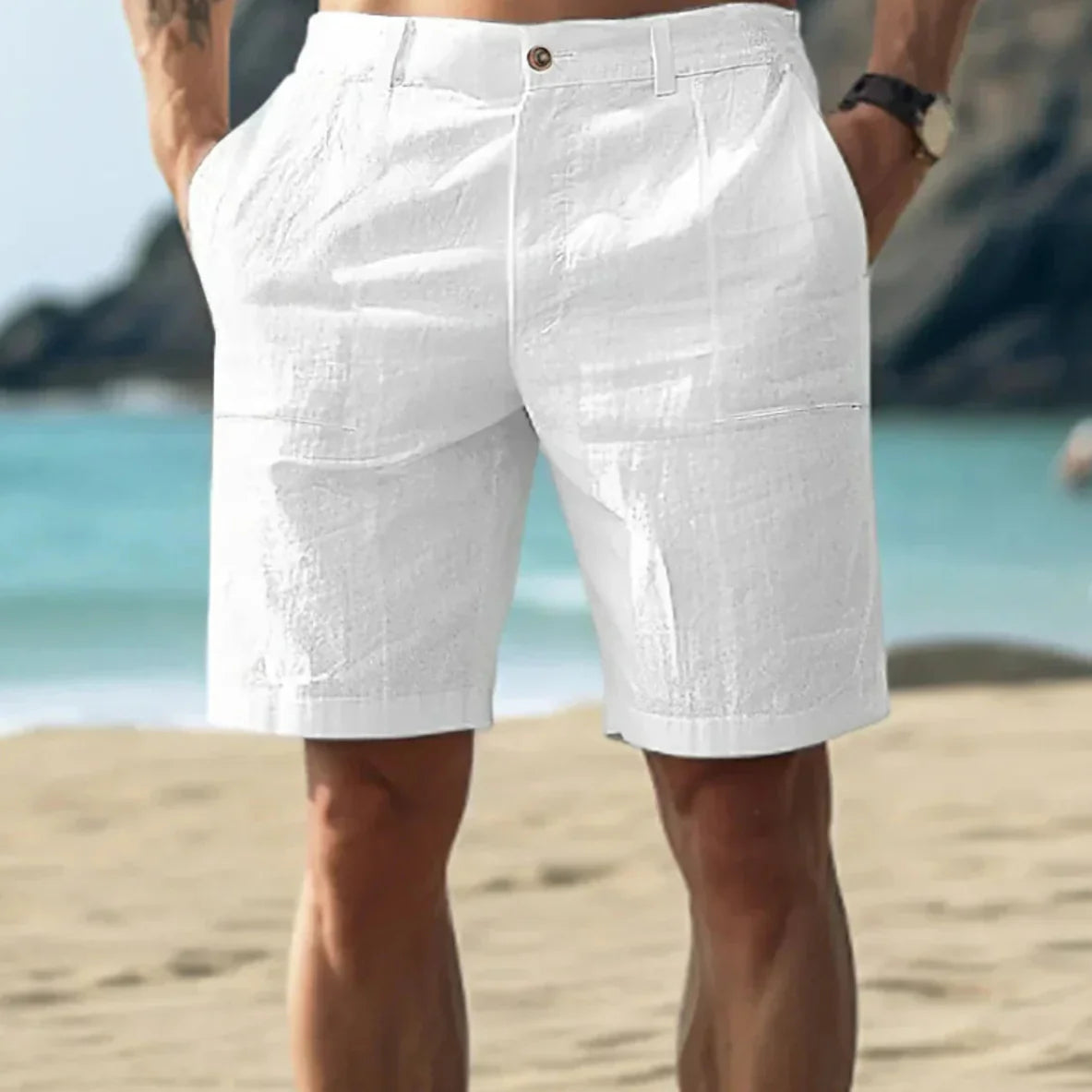 Men’s Button Closure Tailored Shorts | Relaxed Fit Woven Shorts